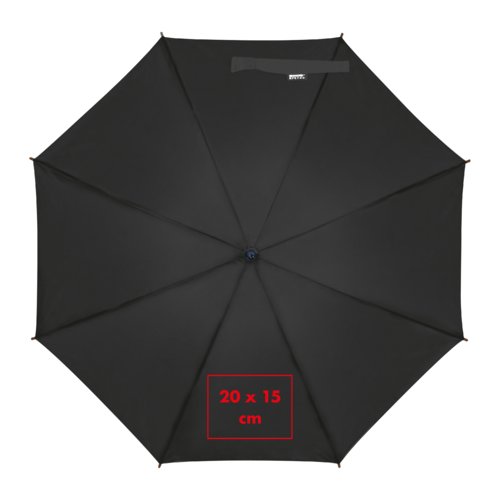 Schwarzer Automatik-Regenschirm mit großem Schirmdach und Bezug.