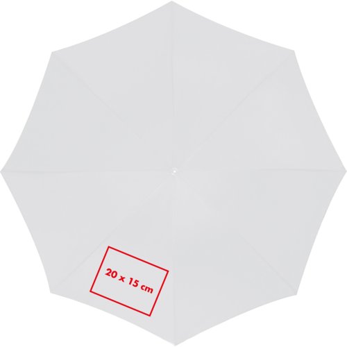 Weißer Automatik-Schirm mit großem Durchmesser.