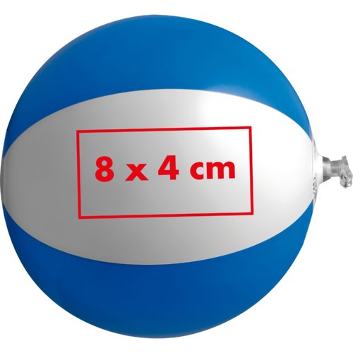 Blau-weisser Wasserball aus Kunststoff mit aufblasbarem Ventil.