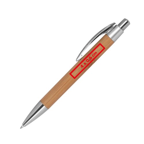 Heller Bambus-Kugelschreiber mit Clip und Druckmechanismus.