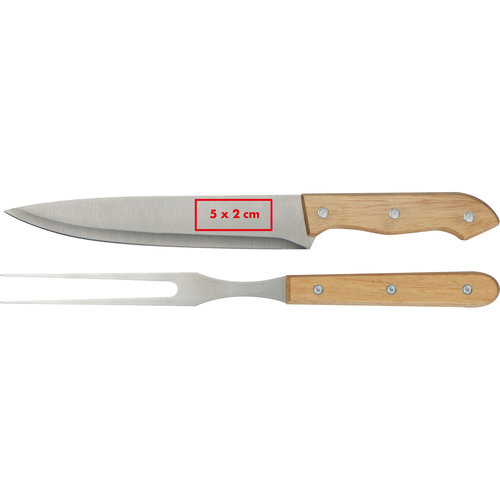 Silbernes Fleischgabel-Set mit Holzgriff.