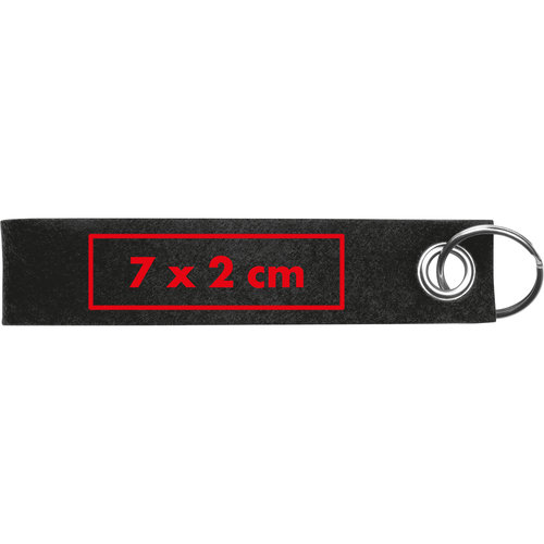 Schwarzer Filz-Schlüsselanhänger mit Metallring.